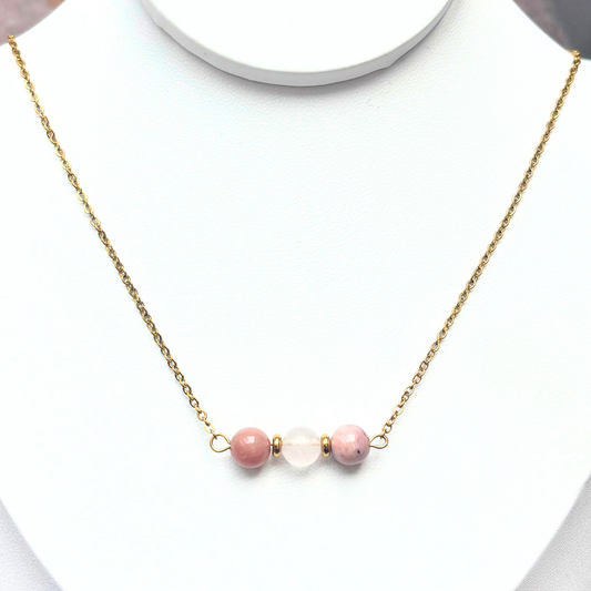 Collier Téa Rhodonite, Quartz Rose